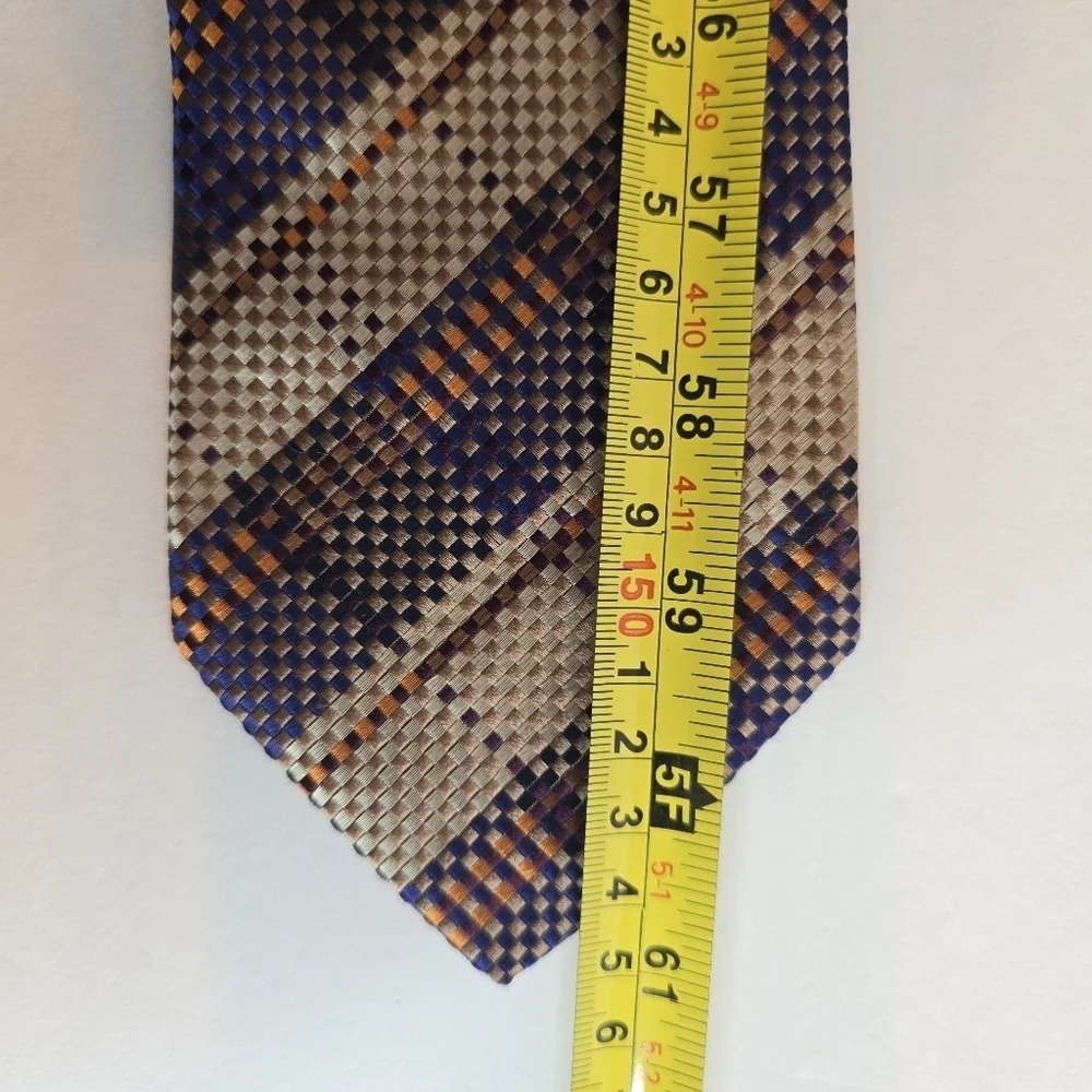 RODA Silk Men's Repp Tie Woven Striped Handmade In Italy Tan Blue 61